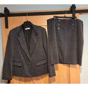 Kasper Womens Black Herringbone Blazer Jacket Pencil Skirt Suit Plus Size 18